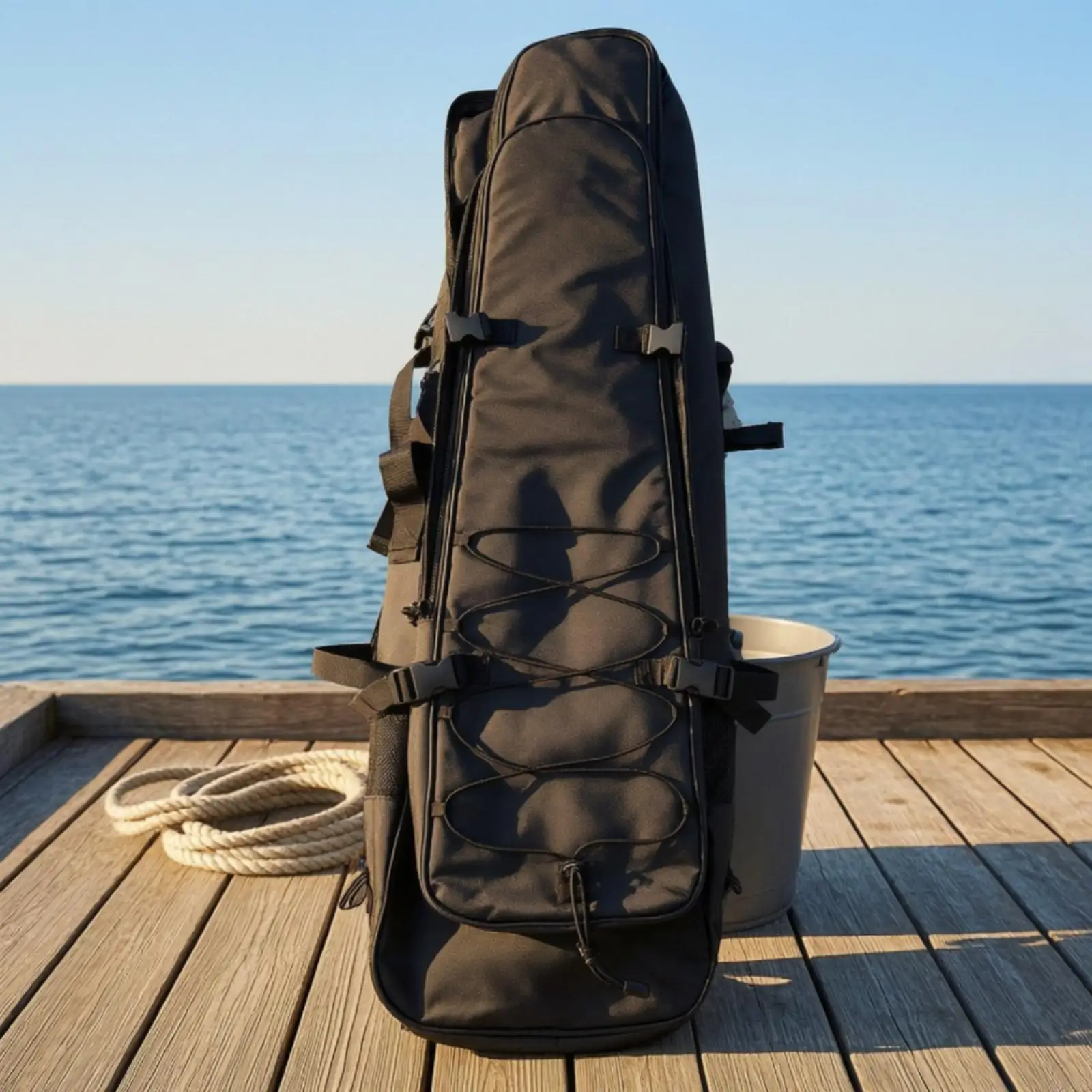 PVC Snorkeling Gear Backpack with Drainage Grommets and Side Compression Straps for Carrying Diving Fins to Pool or Beach