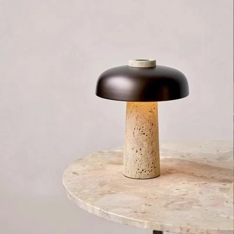 Natural Travertine Nordic Design Wabi Sabi Style Bedroom Bedside Table Lamp Creative Simple Living Room Decoration Warm Lights