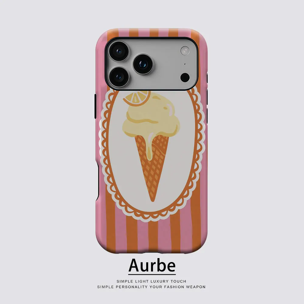 Aurbe Matte 2-in-1 Film Magsafe Case For iPhone 17 16 15 14 Plus 17 Pro Max Shockproof Hard Shell Vintage Lemon Ice Cream Case