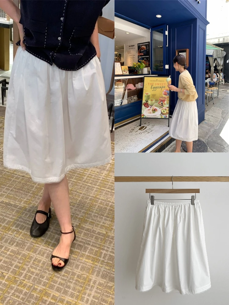 

Юбка трапециевидной формы с высокой талией, юбка-зонтик, простая универсальная юбка-миди, скрывающая бедра для женщин, летний сезон