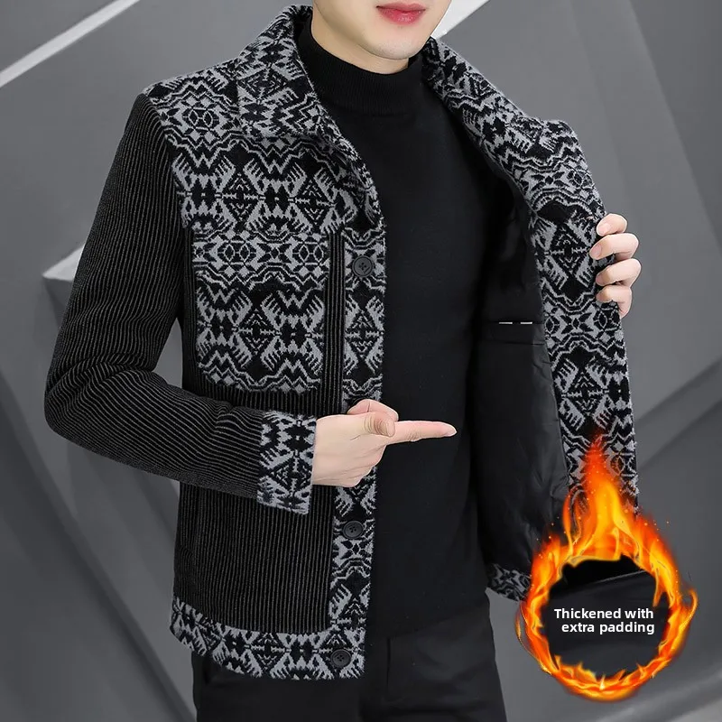 

Утепленное мужское шерстяное пальто на осень-зиму, модное повседневное, из золотистого норкового бархата, универсальное, классическое, приталенного кроя