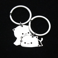 2pcs/pair Lovely Couple Keychain  Stainless Steel Cute Matching Hug Cat Lovers Keyring Bag Key Charms Key Holder Jewelry