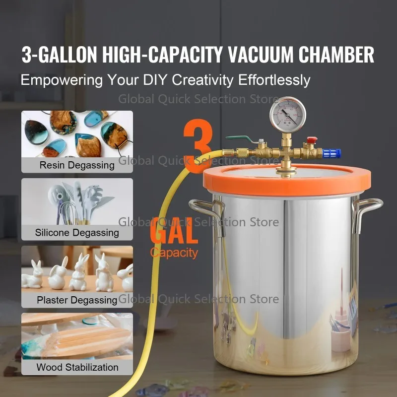 SucceBuy 3/5 Gal Upgraded Tempered Glass Lid Vacuum Degassing Chamber 304 Stainless Steel for Stabilizing Wood, Resin Degassing