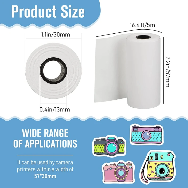 Kids Camera Print Paper,12 Rolls 57X30mm Photo Print Thermal Paper Rolls Instant Print Camera Refill Paper