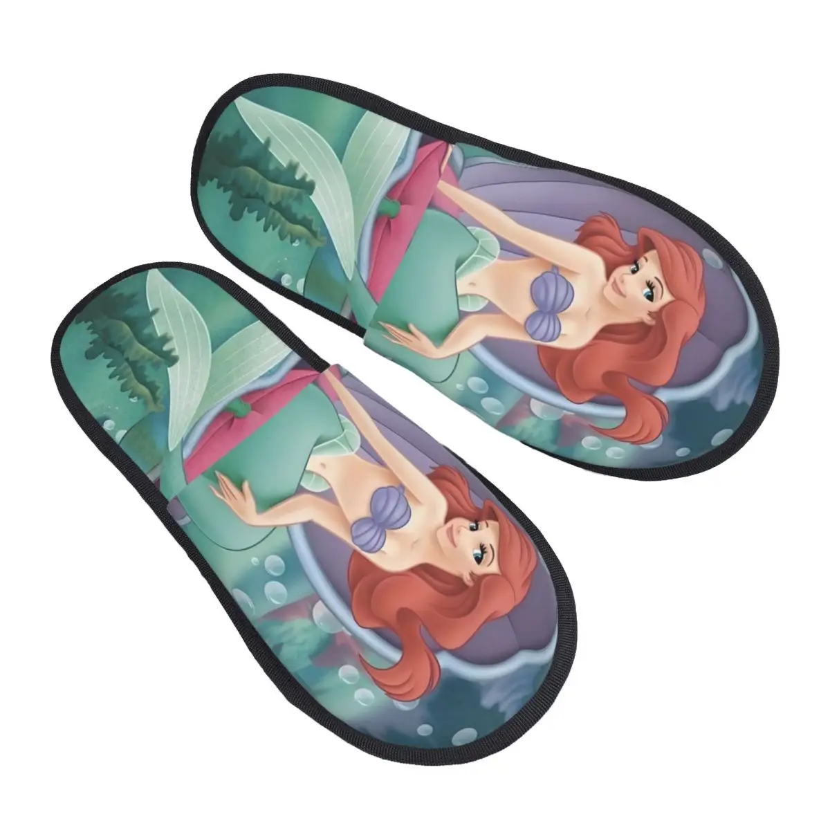 

Custom The Little Mermaid Guest Slippers for Spa Women Little Mermaid House Slipper