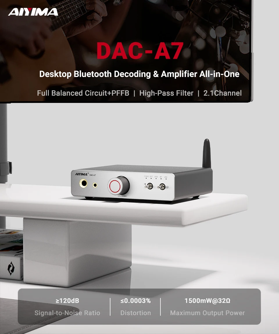 AIYIMA DAC-A7 Mini Stereo Audio USB-Decoder Kopfhörerverstärker Bluetooth 5.4 ES9038Q2M für Heim/Desktop Aktiv-Lautsprecher – Detail 3
