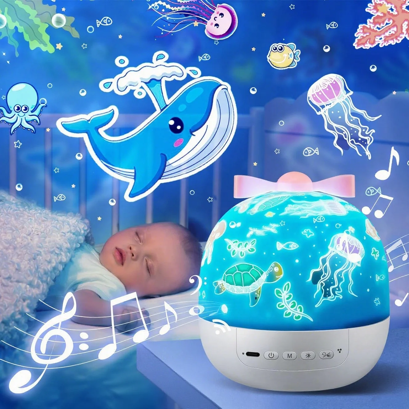 جالاكسي ستار بروجكتور موود لايت مع مكبر صوت بلوتوث، 2025 ترقية 360 °   ضوء ليلي دوار، مصباح قمر السماء المرصعة بالنجوم لغرفة الأطفال