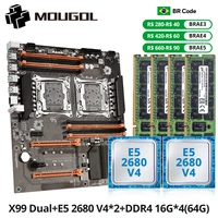 MOUGOl X99 Juego de placa base para juegos de CPU dual intel Xeon E5 2680 V4 y DDR4 64GB (4*16GB) LGA2011-3 M.2 NVME para servidor ordenador Host