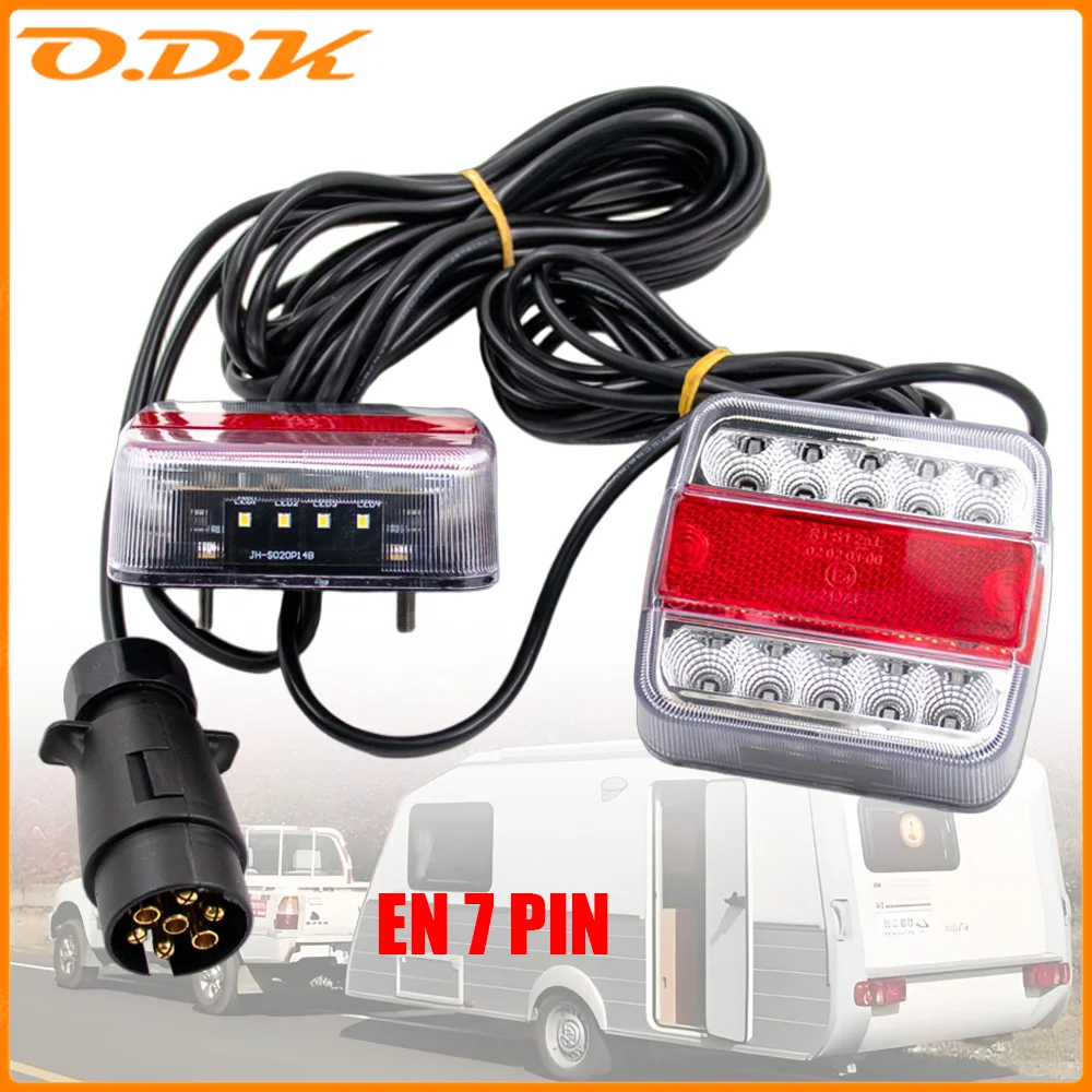 1 Set 12V Waterproof Rear Towing Tail Light 14 LED Trailer 10m Cable EN 7 Pin 10m Brake Lamp Stop License Number Plate Reflector