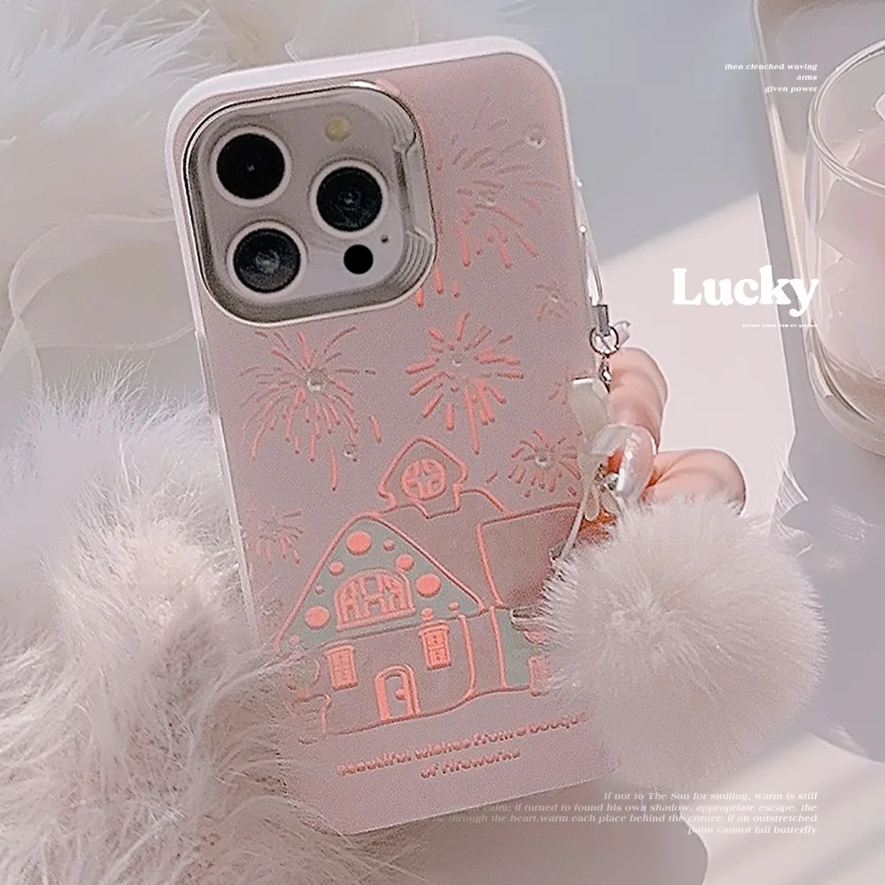 Romantic 2024 phone case for iphone 13 11 12 promax 14 15 pro max cartoon castle cute relif pearl plush back cover