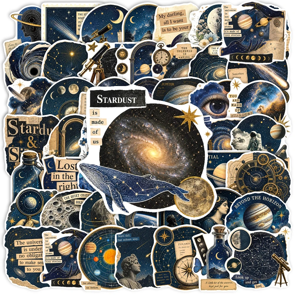 10/30/50pcs Retro Astronomy Universe Planets Aesthetic Stickers Galaxy Moon Astrology Decals DIY Laptop Diary Decoration Sticker