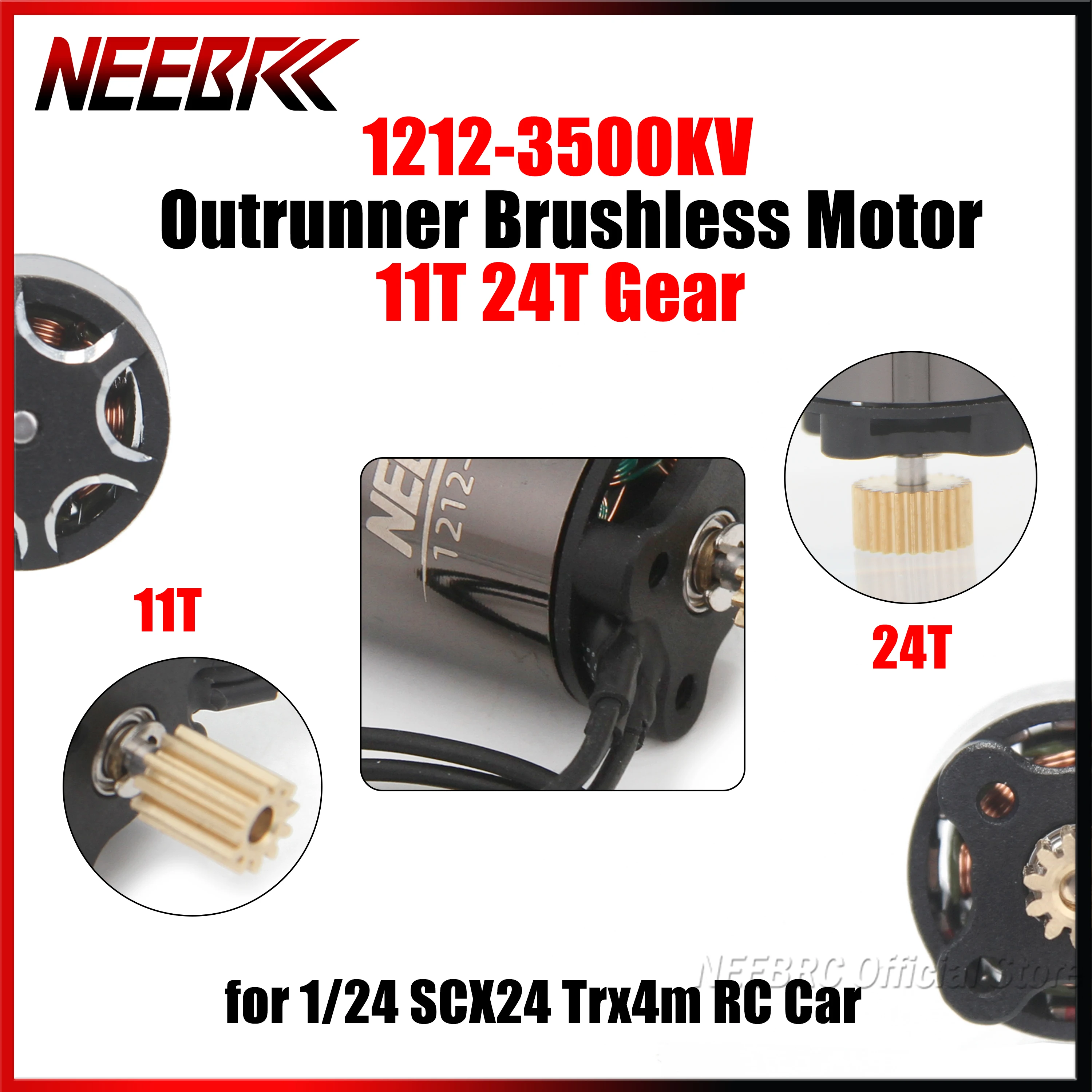 

NEEBRC 1212 3500KV Outrunner Brushless Motor with 11T /24T Metal Gear for 1/24 SCX24 Trx4m RC Car Crawler Truck Upgrade Toy Part