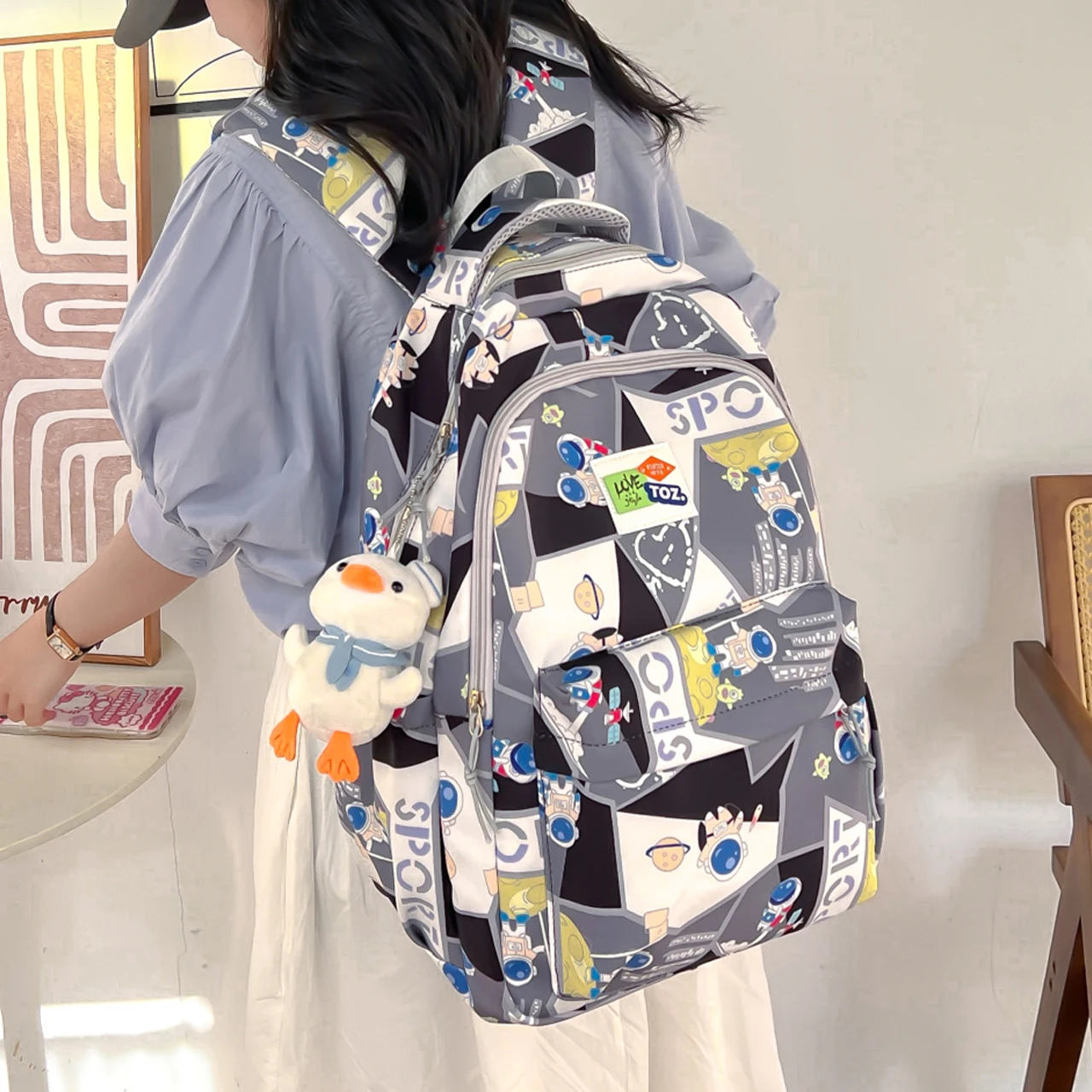 

High-capacity Women's Backpacks Trend Nylon Female Bag Printing Big Backpack Travel School Bags For Teen College Girls Fashion