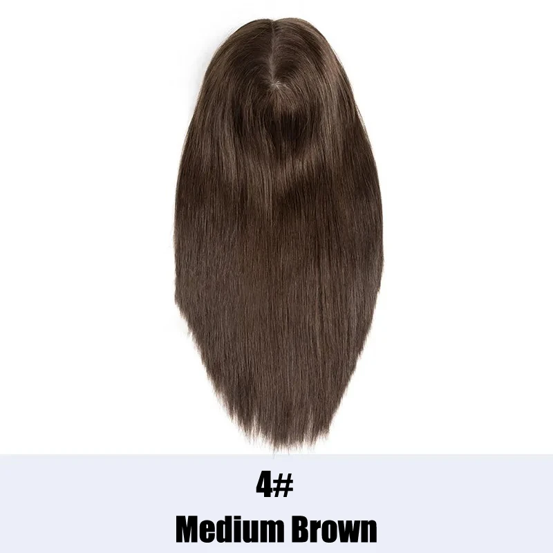 Topper Rambut Manusia Slik & Basis NPu Rambut Eropa Remy Lurus Basis Sutra Full Hand Tied Lembut Bernapas dengan Klip