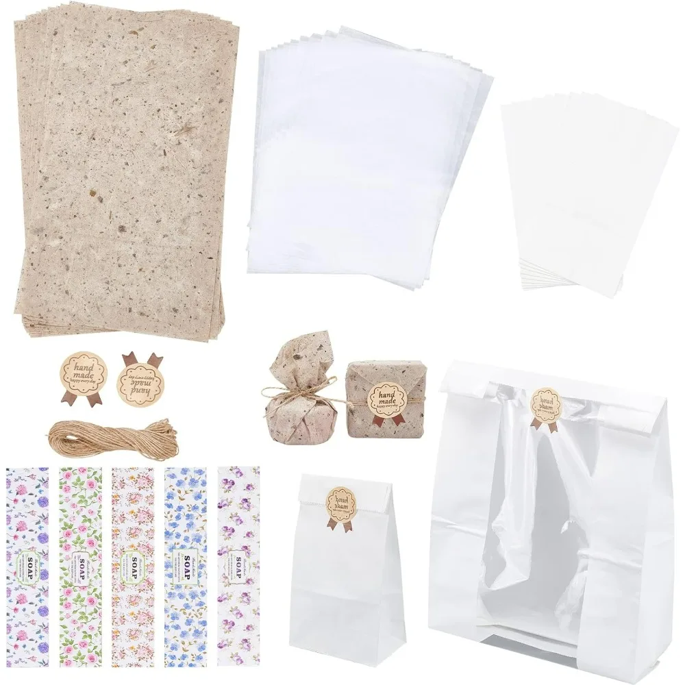 Handmade Soap Packaging Kit 30pcs Soap Wrappers 10pcs Greaseproof Wrapping Paper 12pcs Paper Bags 10 Sheets Bake Paper