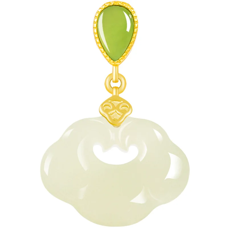 Natural Old Material Hetian Jade Ruyi Pendant Genuine S925 Silver Inlaid Jade Pendant Necklace for Men Women Gifts