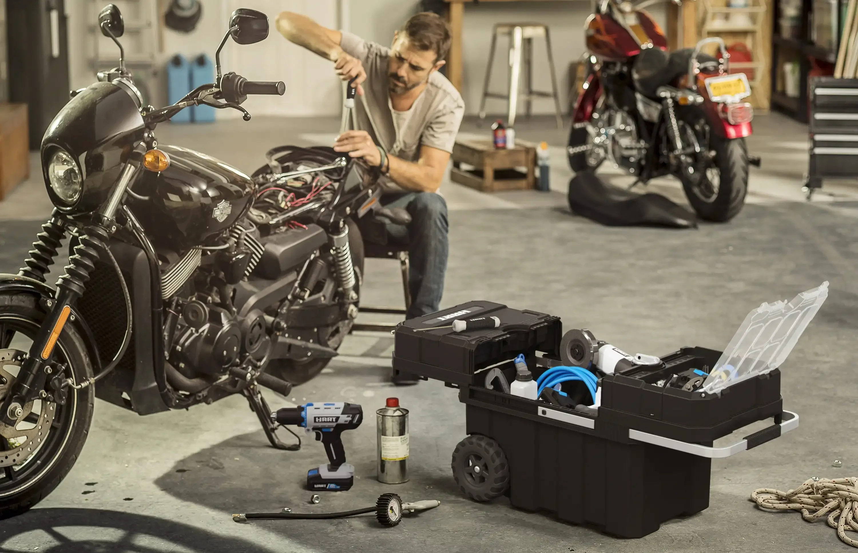 24in Rolling Tool Box, Portable Black Resin Toolbox