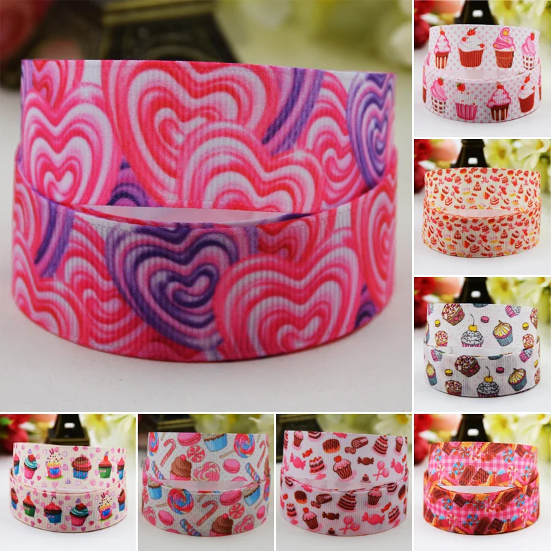 22mm 25mm 38mm 75mm Dessert & Candy cartoon printed Grosgrain Ribbon party decoration 10 Yards satin ribbons