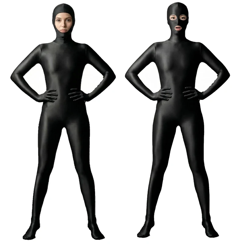 Kigurumi Head Shell Zentai Full Body Suit Cosplay Anime Costume High Elastic Seamless Shiny One Piece Bodysuit