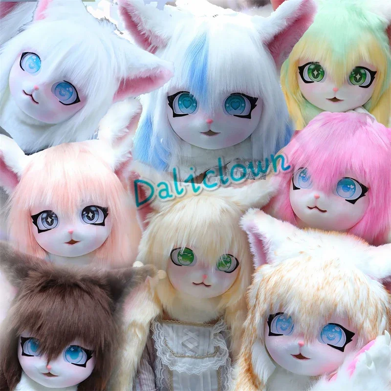 RT01 Kigurumi Fursuit auriculares disfraz de Cosplay peludo máscara de cabeza de Kig patas Comiket Furries conejo muñeca gato bestia disfraz An * JK2