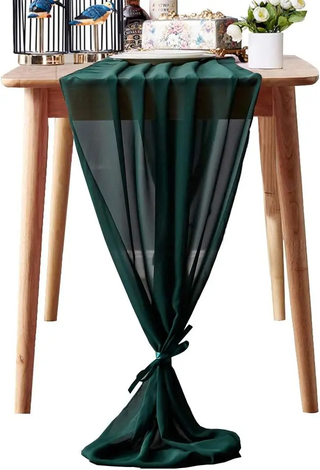 

Dark Green Table Runner 10Ft Chiffon Table Runner Wedding Table Runner 29 x 120 Inch Long for Romantic Wedding Baby Shower Party