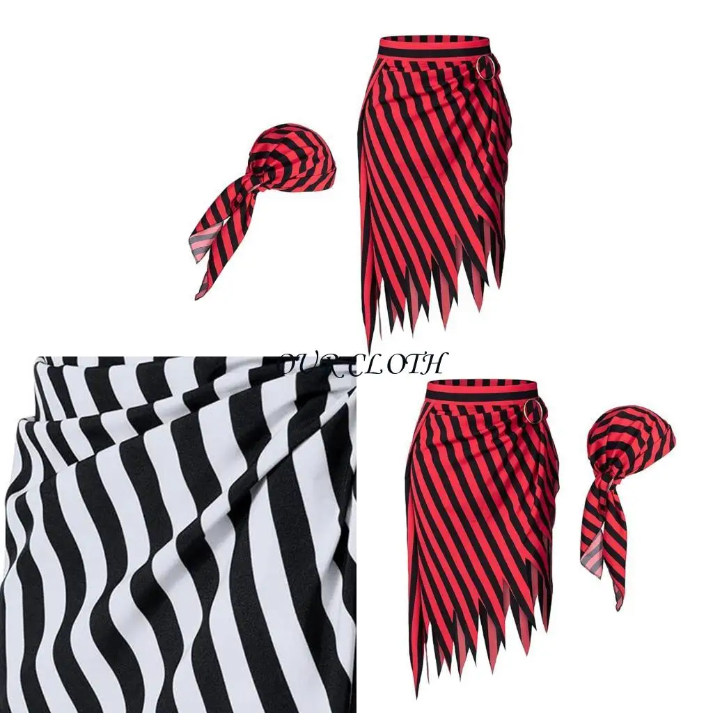 2Pcs Pirate Costume Accessories Pirate Bandana Headscarf Pirate Skirt for Halloween Carnivals Dressing Up Cosplay Party Y1AC