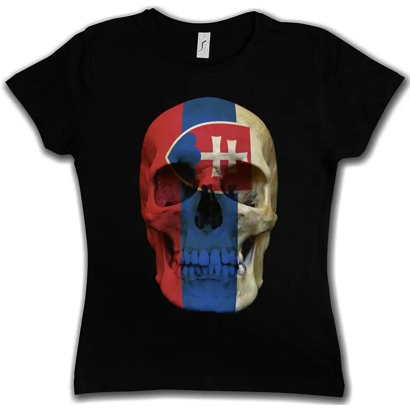 Camiseta clásica con bandera de calavera de SLOWAKIA para mujer y niña, cartel MC de motorista
