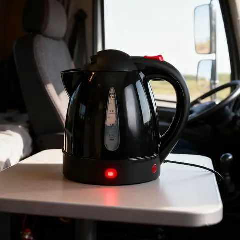 250W Portable Car Electric Kettle 1L 304 Stainless Steel Heated Water Tea Coffee Kettle Auto Shut Off for Road Trip Truck Black