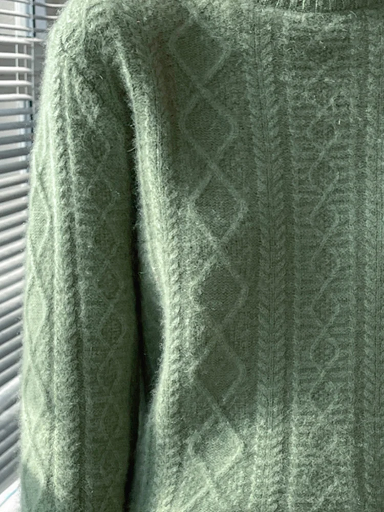 

TLOML Women's 100% Merino Wool Knitwear Mock Neck Cable Knit Pullover Autumn Winter Thick Soft Warm Cashmere Sweater Basics Tops