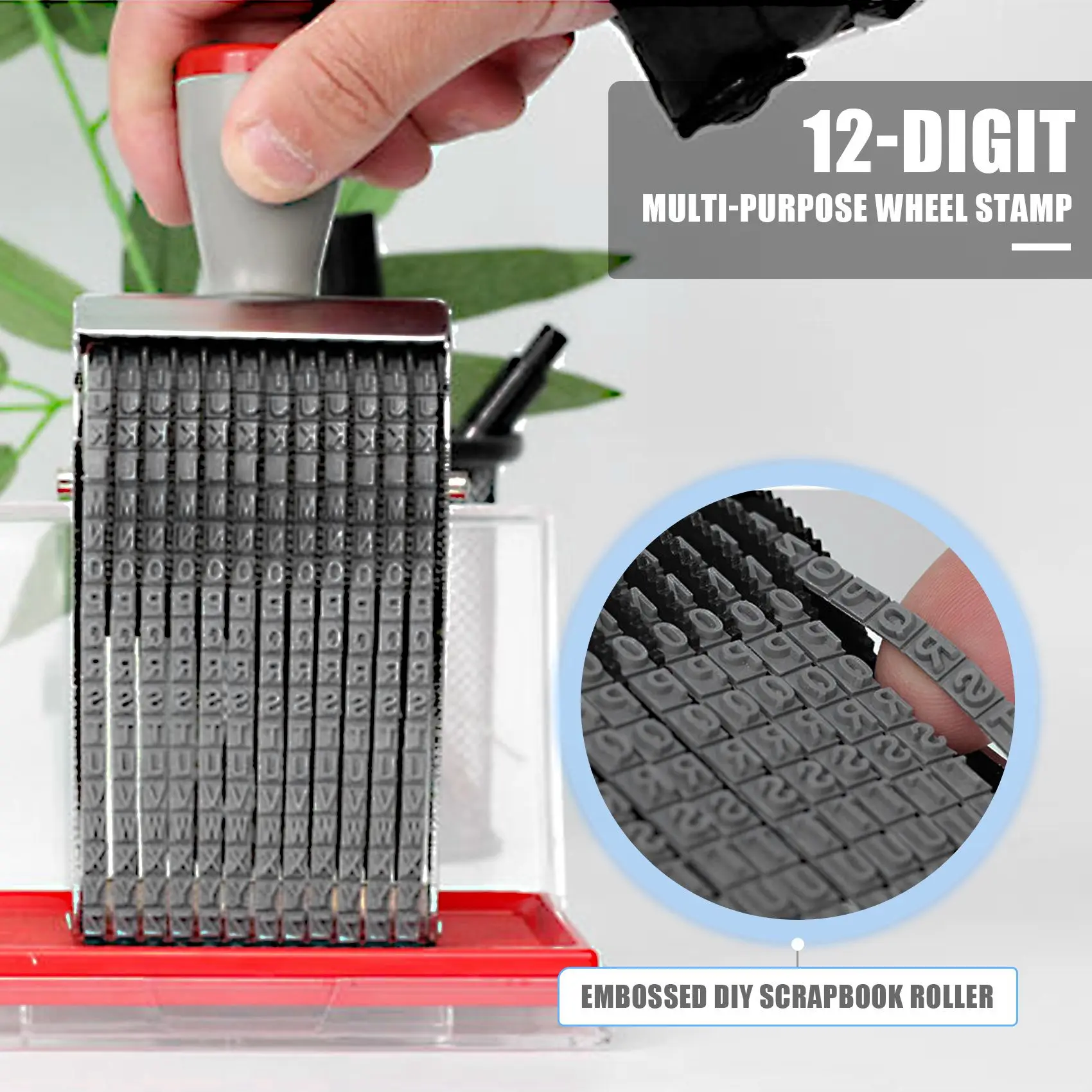 Multipurpose Rolling Rubber Stamp, 12 Dígitos Alfabeto, Inglês Letter Number, Grave, DIY Rolo Scrapbooking, Papelaria