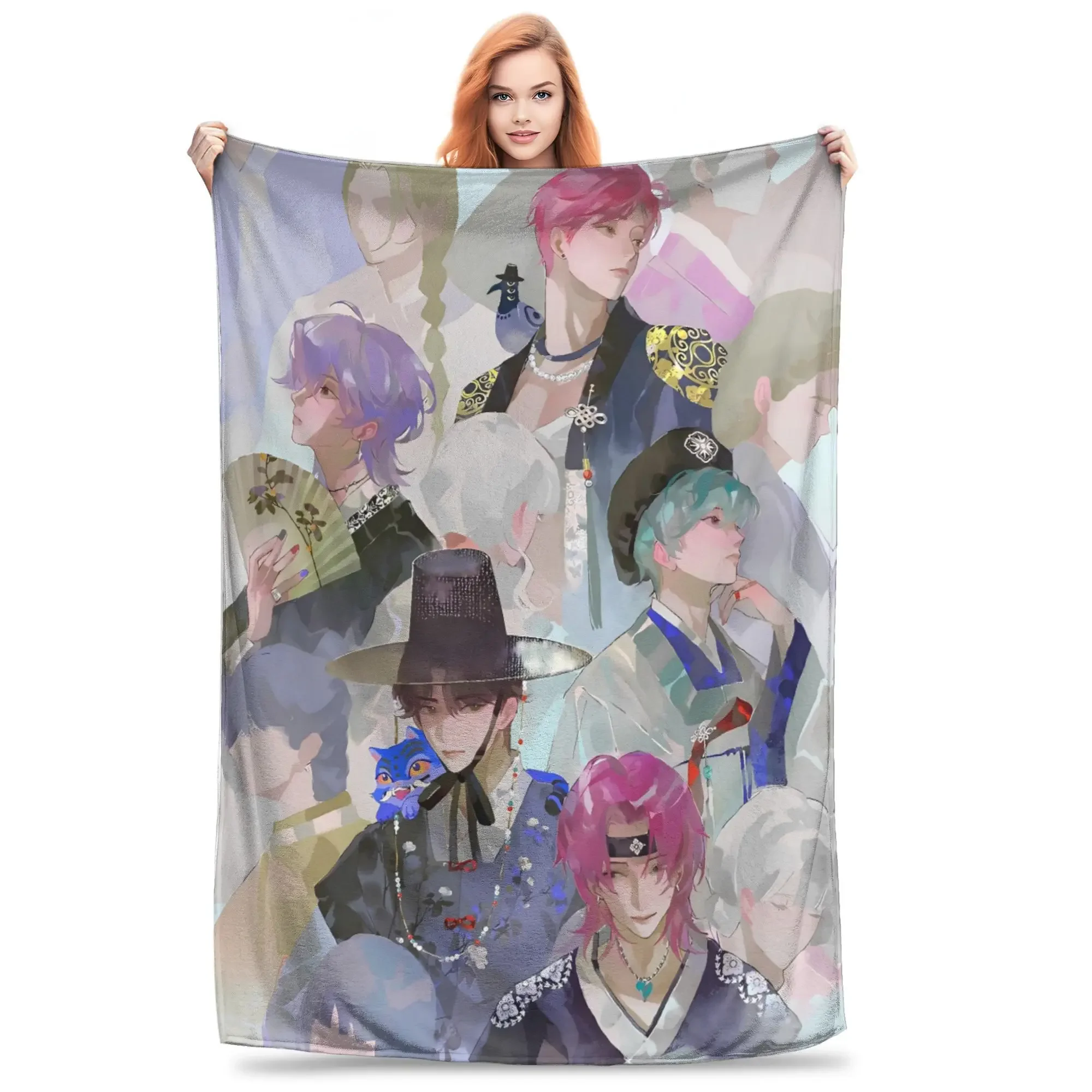 

Super Soft Anime Kpop Demon Hunters Tiger Flannel Throw Blanket for Living Room Bedspread Sofa Bed Cover