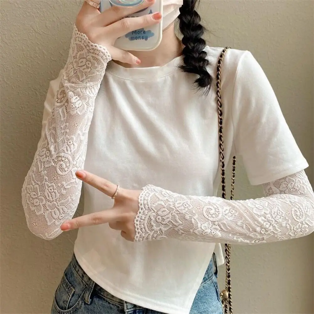 Sommer Mode Eis Ärmeln Elastische Arm Ärmeln Fingerlose Lange Handschuhe Frauen Spitze Arm Hülse Sonnenschutz Arm Abdeckung Gefälschte Manschette