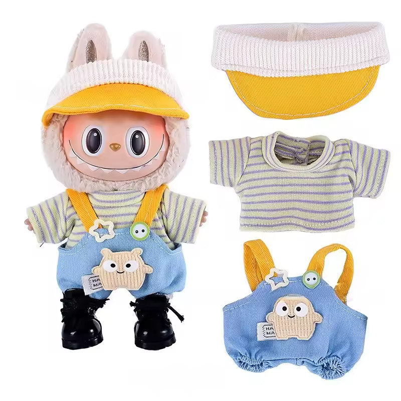 Clothes only first second and third generation Labubu clothes pendant, Labubu sitting baby clothes 8character plaid overalls set
