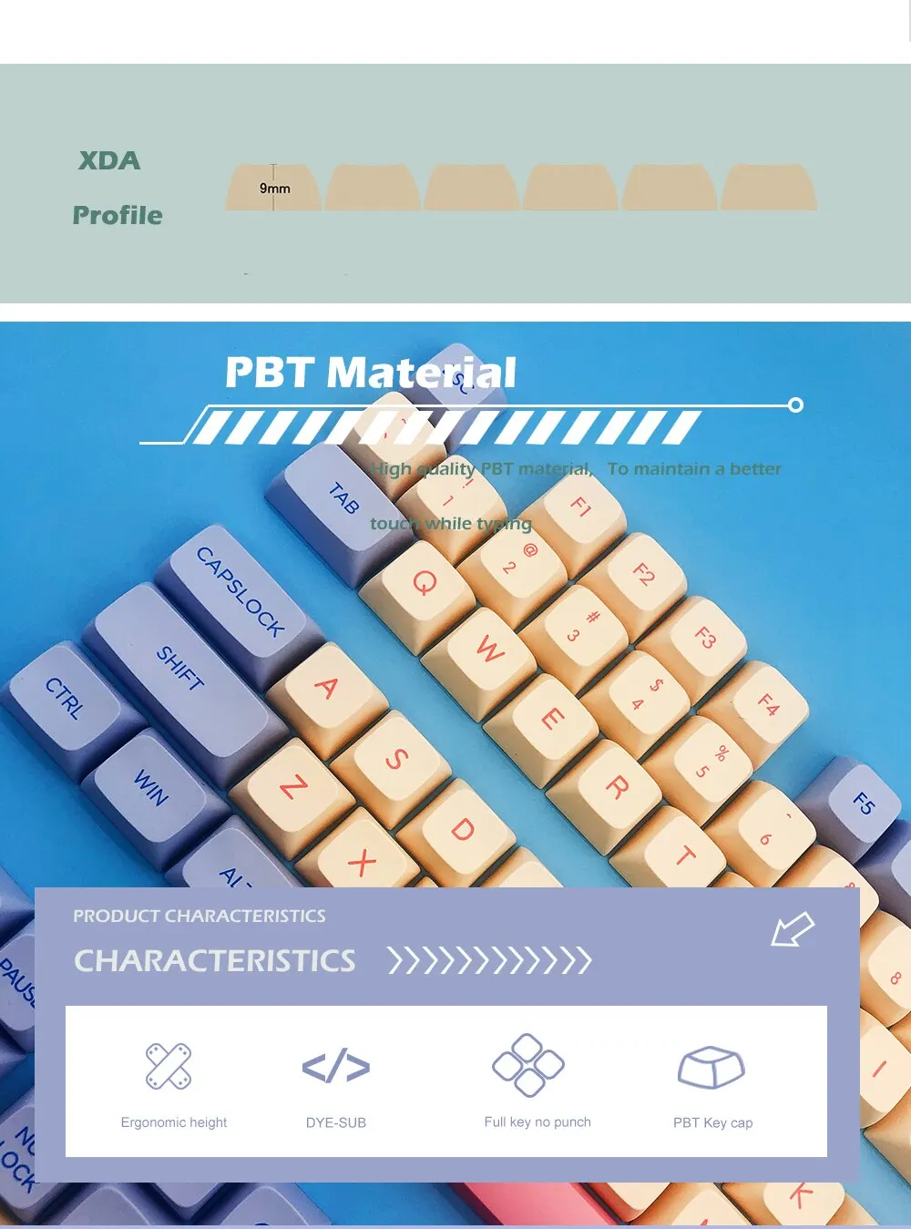 PBT Keycap XDA Highly Sublimated Technology Personalized Key Caps For Cherry MX Switch Game Mechanical Keyboard