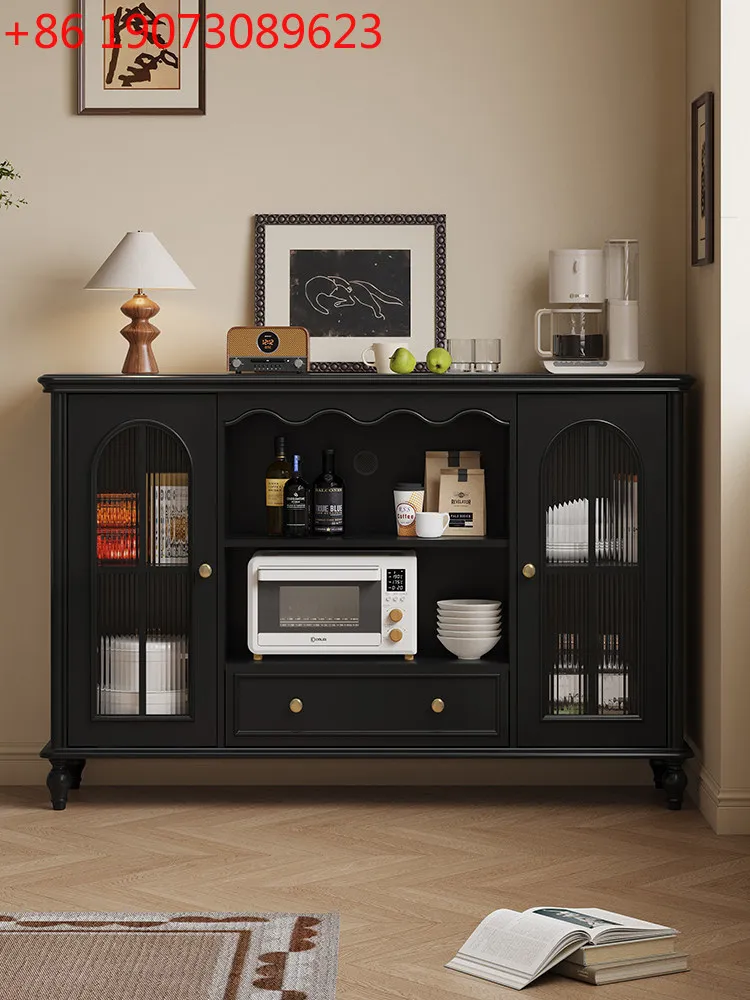 

French retro solid wood dining side cabinet against the wall medieval tea cabinet black storage kitchen American storage cabinet