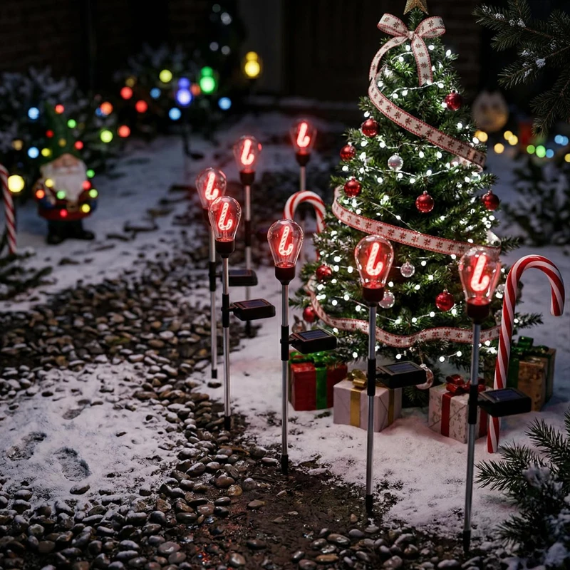 Christmas Solar Lamp Candy Snowflake Tungsten Wire Core Courtyard Lawn Lamp Garden Christmas Atmosphere Decorative Lamp