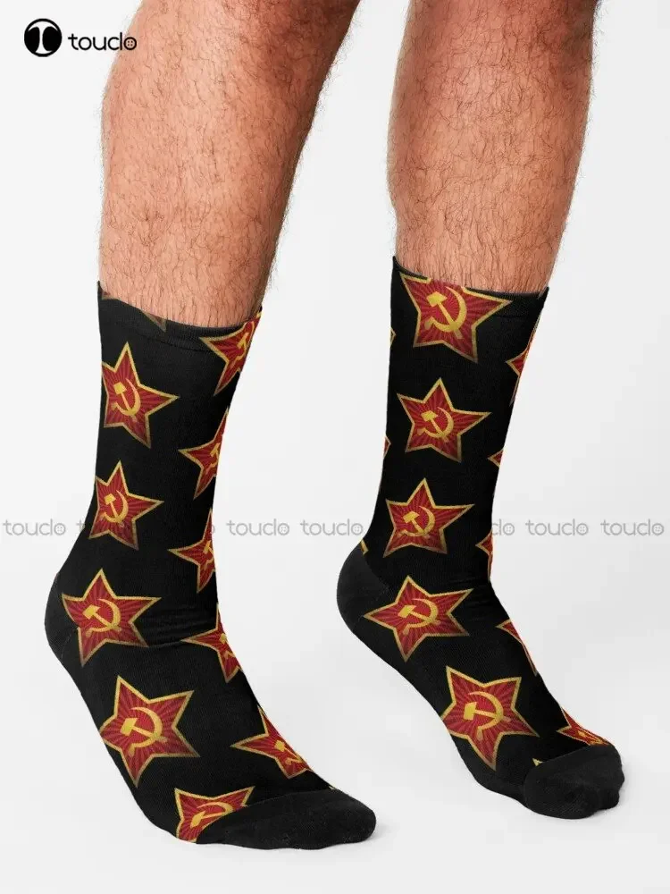 Soviet Red Star Insignia Distressed Socks Workout Socks Men 360° Digital Print Christmas Gift Street Skateboard Socks Colorful