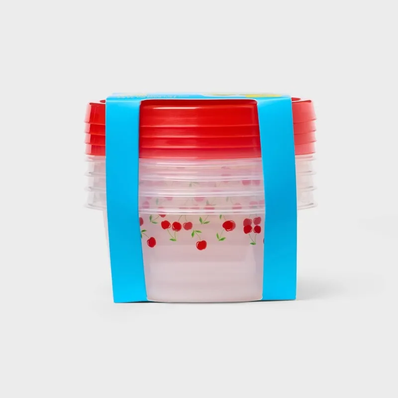 Round Food Storage Containers - Cherries - 7.5oz/4pk -