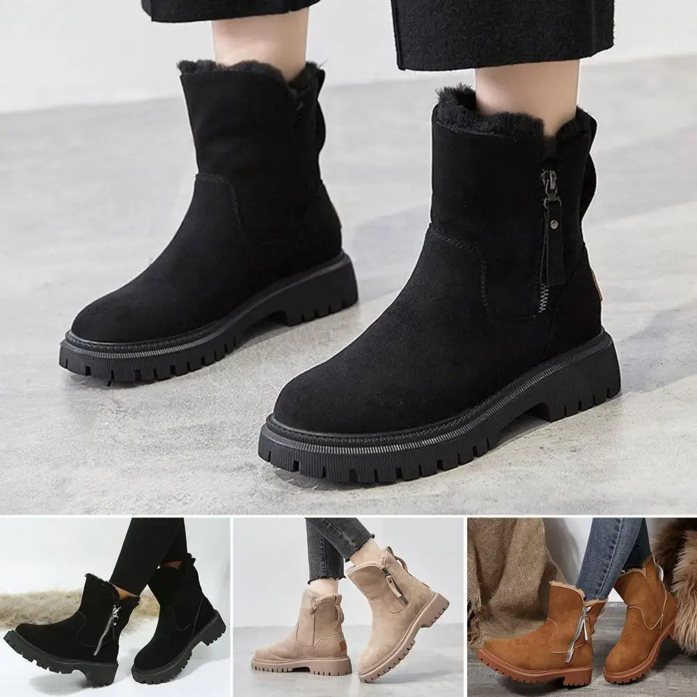 Snow Boots Plush-lined Winter Boots with Side Zipper Thick Rubber Soles for Warmth Style in Daily Commuting Outdoor Activities