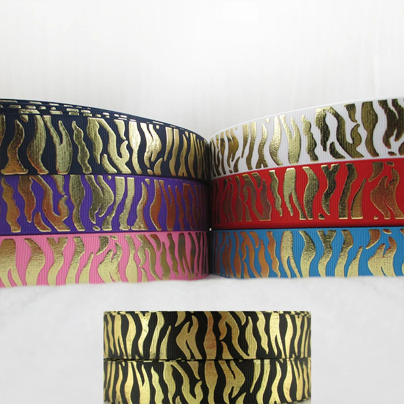 25MM 100Yards Zebra Stripe Grosgrain Ribbon With Gold Foil, Cake & Gift Wrapping Tape Accept Custom Printing