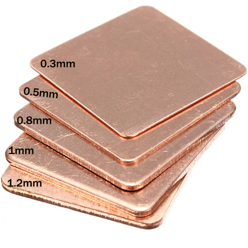 5Pcs  0.3mm-2mm Thickness  Laptop Copper Sheet Plate Strip Shim Thermal Pad Heatsink Sheet For GPU CPU  Chip RAM Cooling