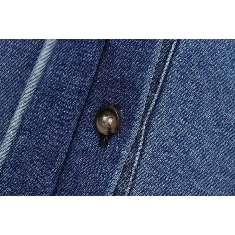 2025 ريترو قميص دينيم المرأة المتضخم نفخة الأكمام زر أسفل خمر بلوزة زرقاء الربيع الصيف اليومية بوهو الزي