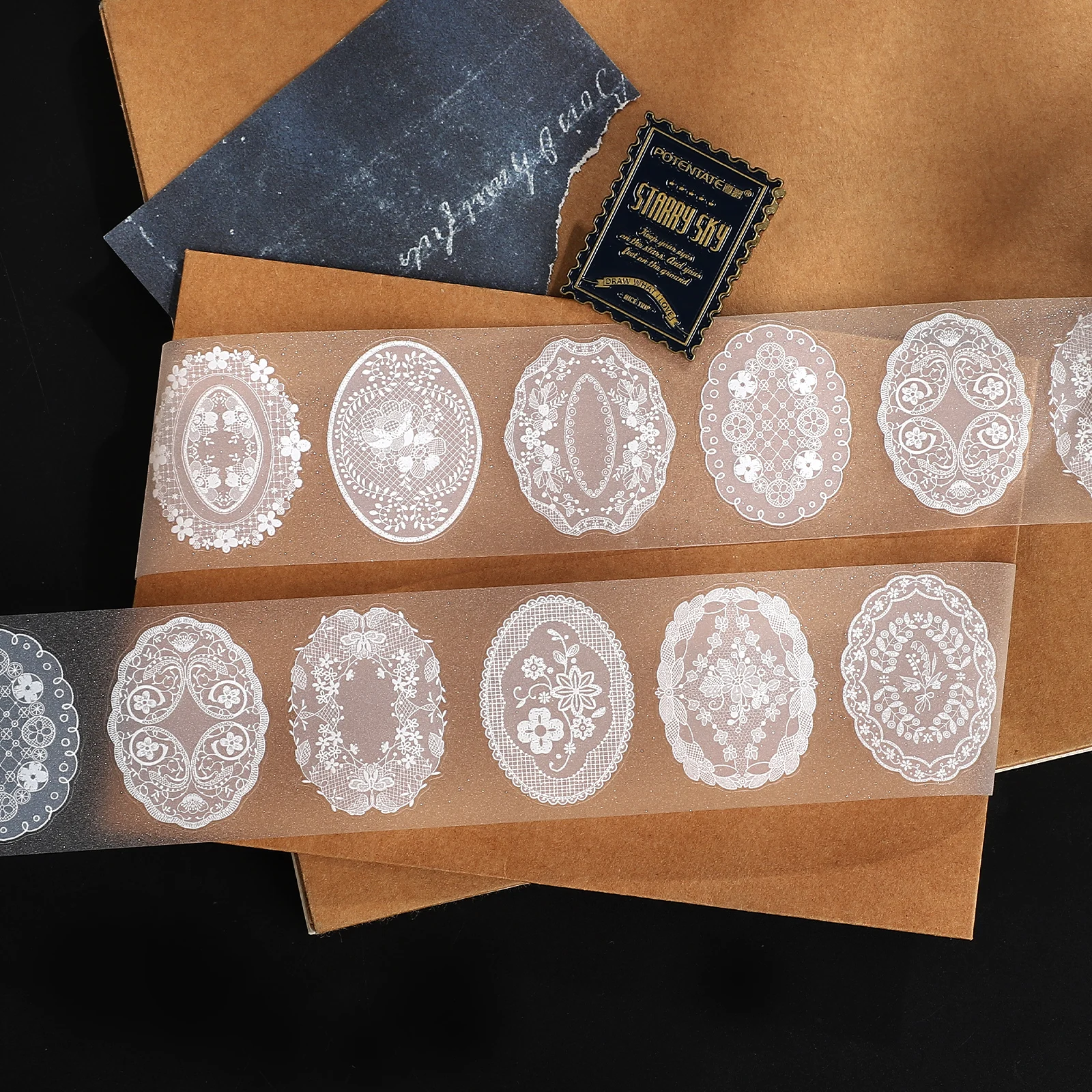 

45mm*5m Vintage White Lace Label Landscape PET Tape Creative DIY Journal Material Collage Scrapbooking Stationery