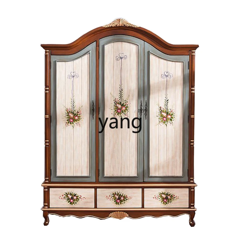 

LZR American solid wood wardrobe three-door Mediterranean style home bedroom wardrobe