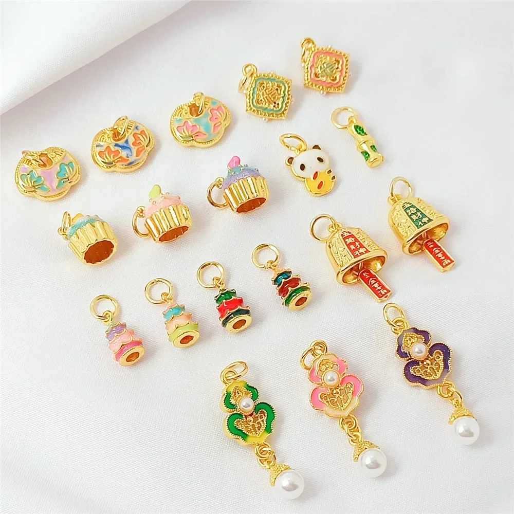 

18K Gold-plated Oil Drip Enamel Bell Ingot Pendant, Handcrafted Diy Bracelet Necklace Accessory