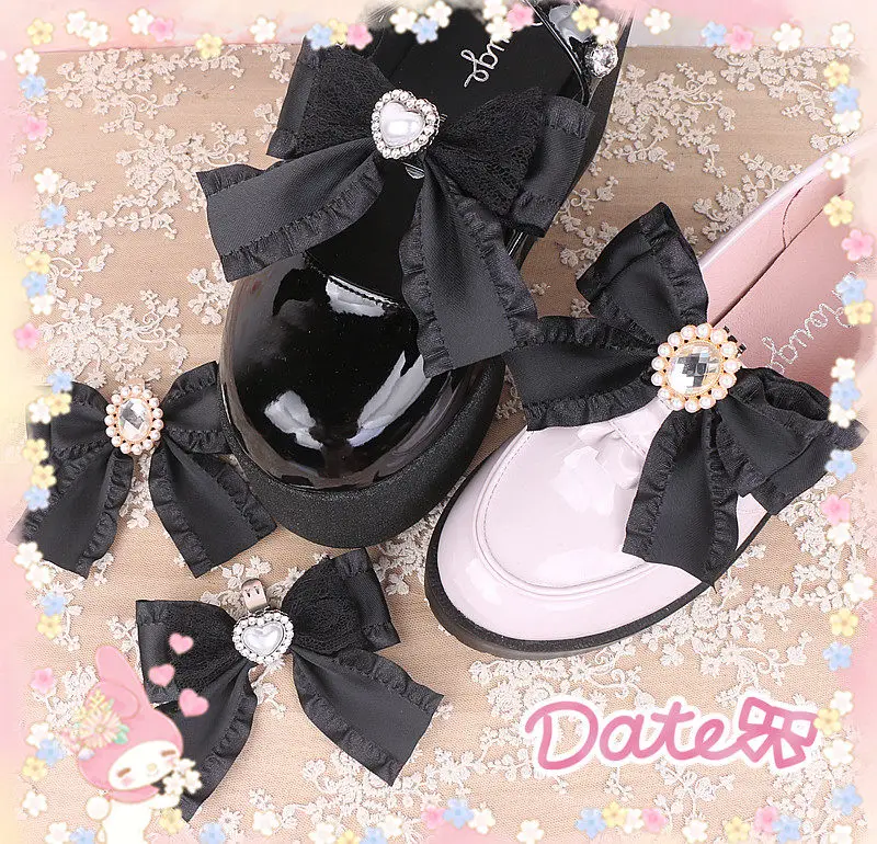 

Зажим для обуви с бантом, аксессуар для ботинок, пряжка с жемчугом и стразами, с изящным бантом, ручная работа, подарочный шарм для Лолиты, мягкой девушки, в стиле кавай, модный аксессуар