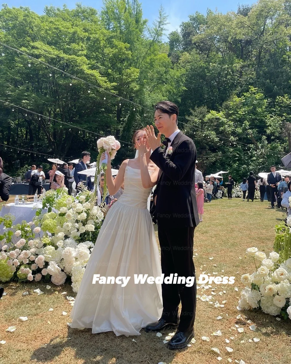 يتوهم بسيط التفتا فستان الزفاف كوريا الرئيسية ألف خط الظهر مشد أكمام فساتين السهرة طول الكلمة حسب الطلب