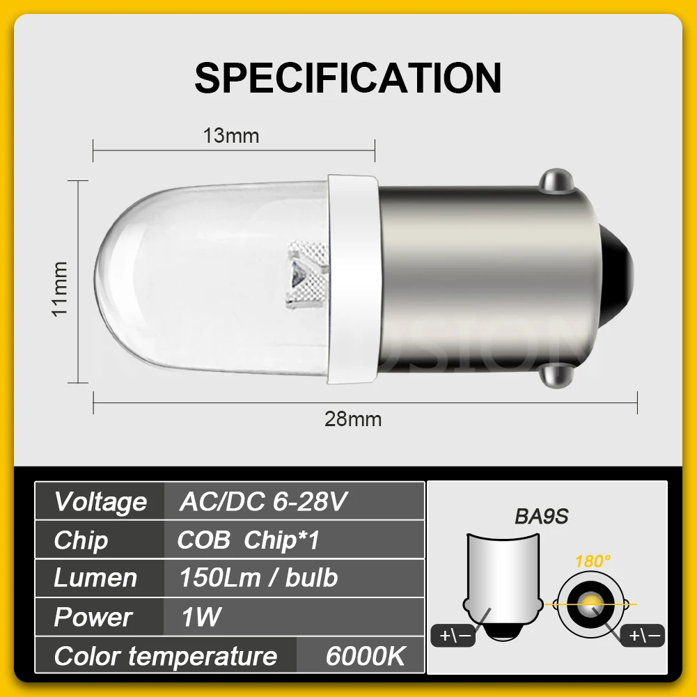 4PCS 6V 12V 24V BA9S T4W H6W BAX9S BAY9S H21W F5 LED Cool White Bulb for Car Door Dome Light Motorcycle Bike Clearance Lamp Tool view 6