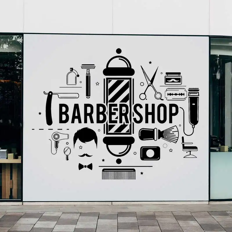 

Barber Shop Vinyl Wall Sticker Barber Tool Decal Hair Salon Barber Shop Window Commercial Sign Decoration Cuttable Wall Decal 2