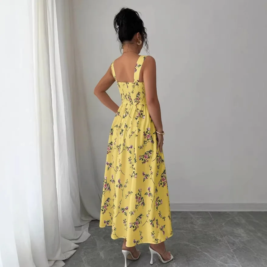 Solid New 2026 Autumn Color Sleeveless Square Neck Printed Backless Slit Dress Dresses For Women Elegant Outfits Maxi Prom